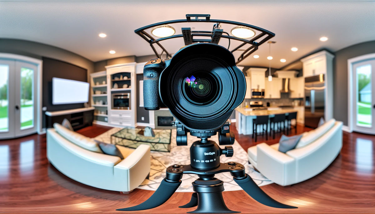 A camera capturing 360-degree images for a 3D house tour
